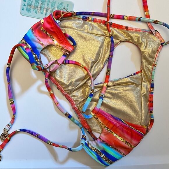 Luli Fama Bellamar High Neck Cutout Bikini Top nwt - Picture 3 of 8